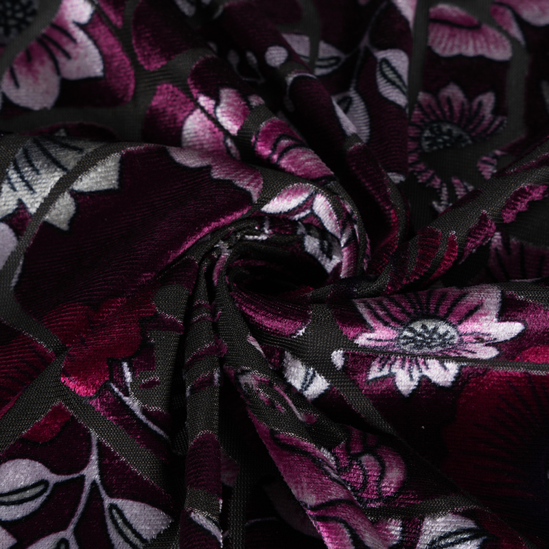 Tecido de veludo coreano estampado queimado de nylon poliéster spandex 282